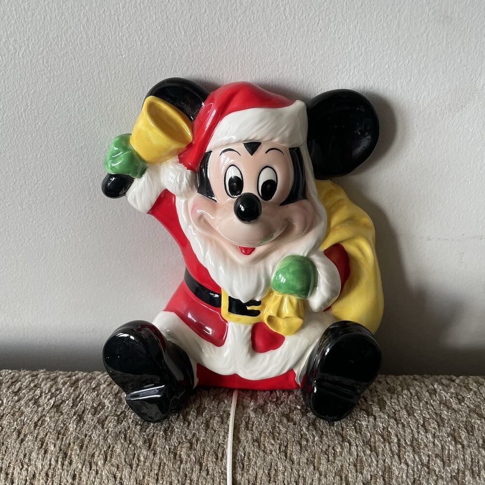 Vintage Musical Ceramic Mickey Mouse Santa Wall Hanging Figurine Disney Japan - Picture 3 of 10